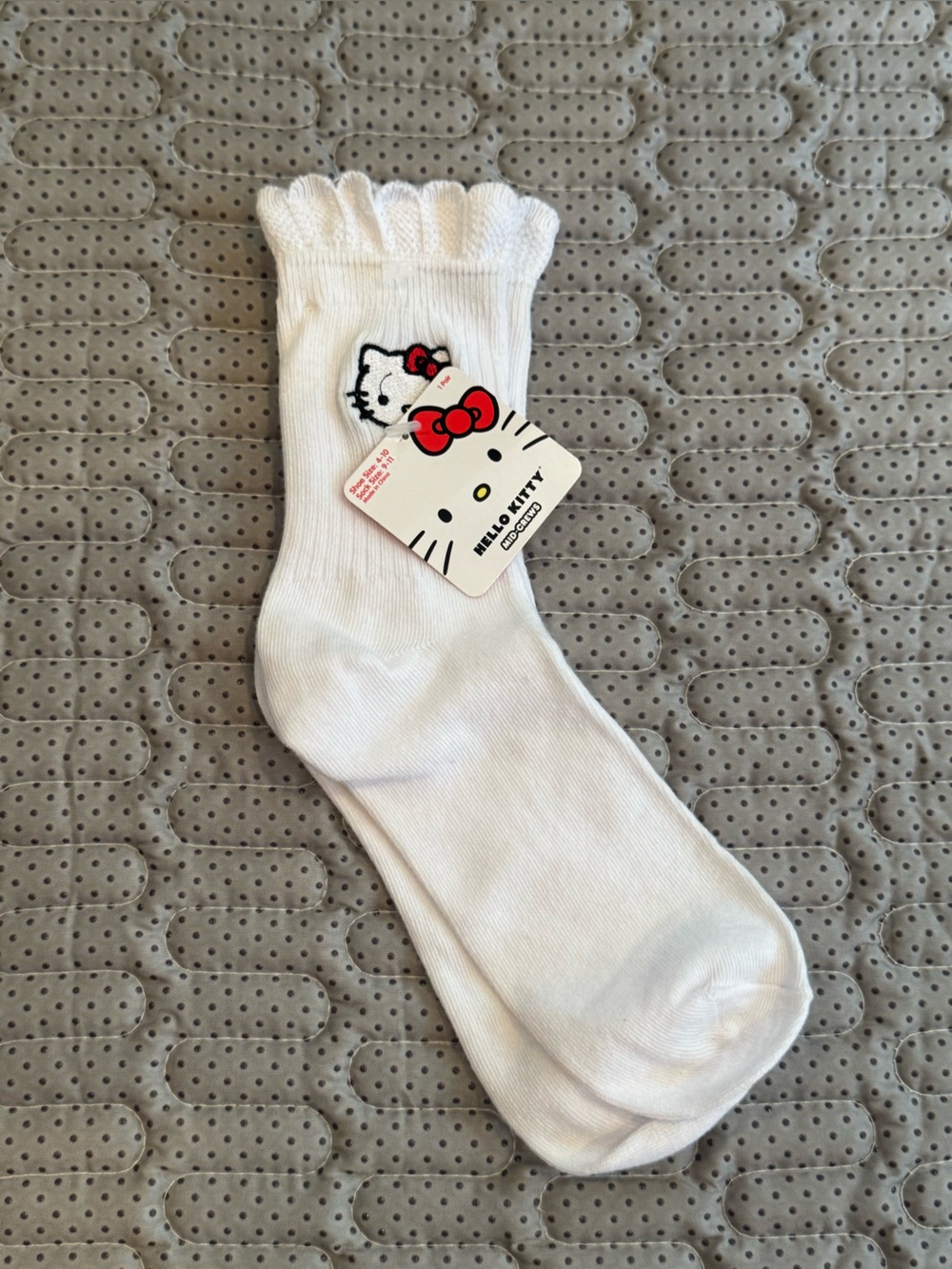 Hello Kitty White Ankle Socks with Red Bow Patch